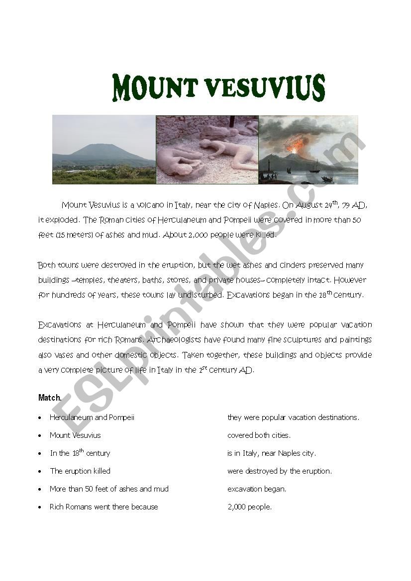 Volcanoes - Mount Vesuvius worksheet