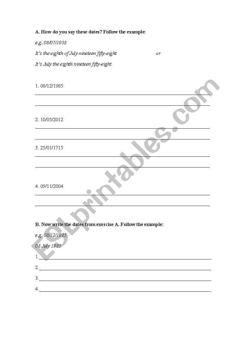 Dates worksheet