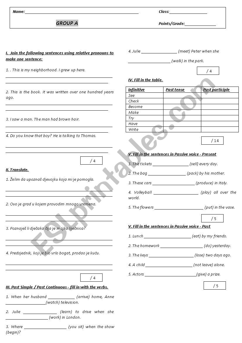 passive voice test worksheet