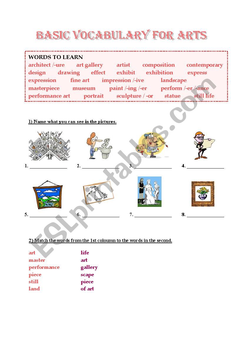 Arts - Basic Vocabulary worksheet