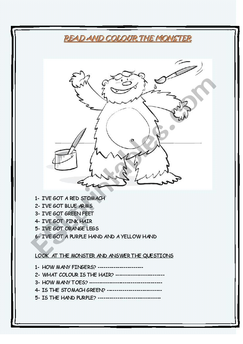 Colours and parts of the body worksheet