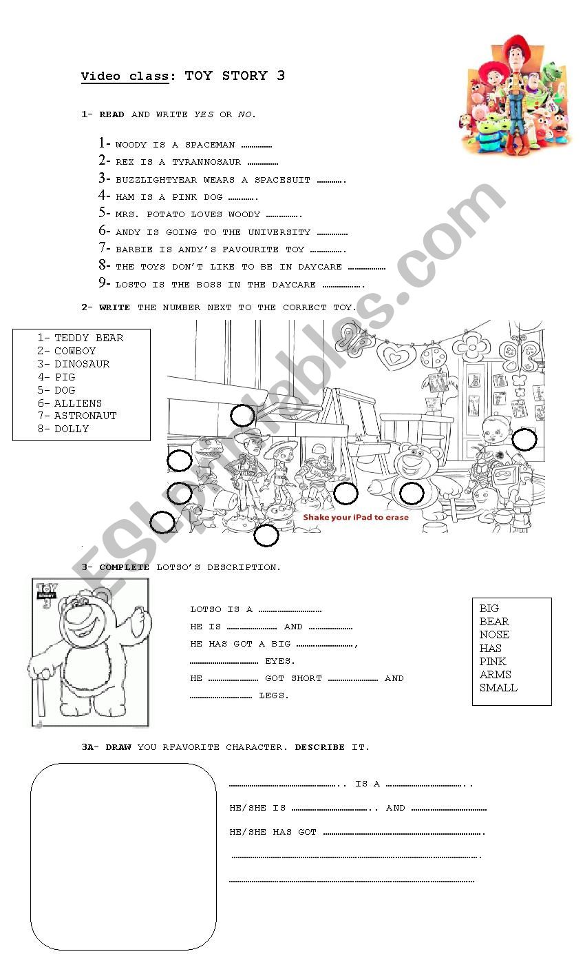 movie: toy story 3 worksheet