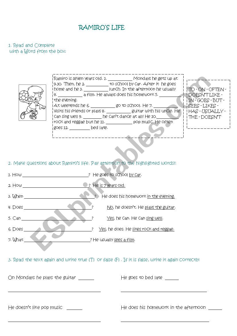 Ramiros life worksheet