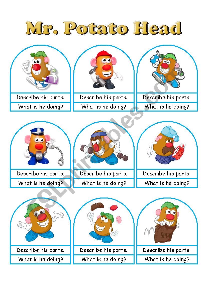 Mr. Potato Head Conversation Cards A Die, Bookmarks and Worksheets Part 1 of 2