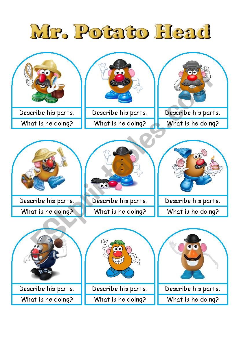 Mr. Potato Head Conversation Cards A Die, Bookmarks and Worksheets Part 2