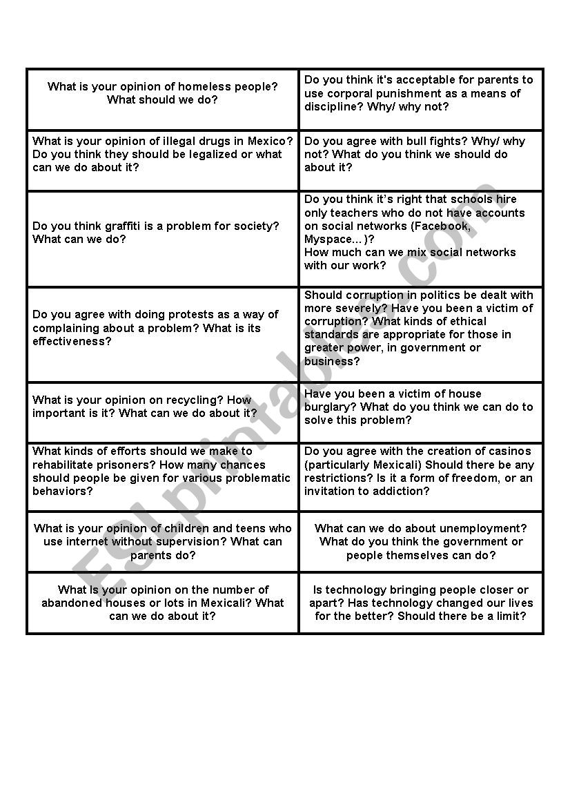 Social Issues worksheet