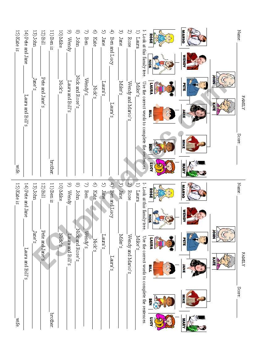 Family Members worksheet