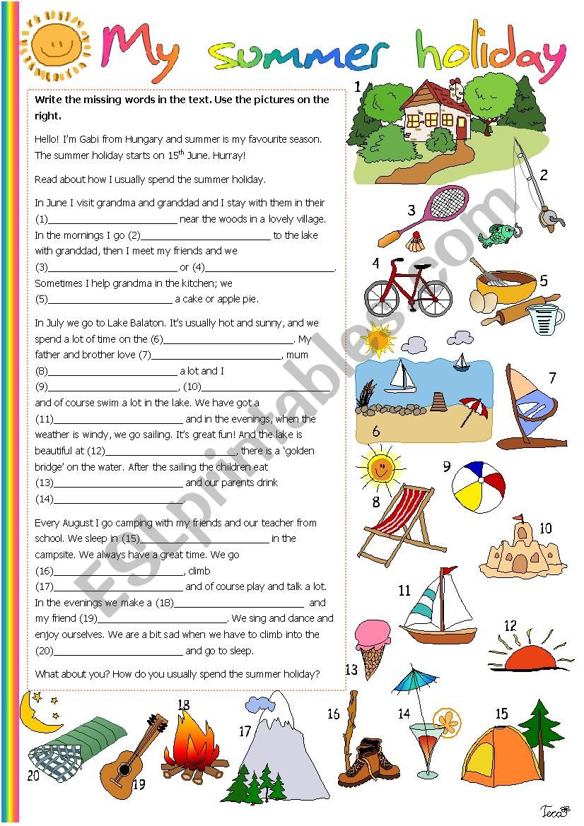 my summer holiday esl worksheet by tecus