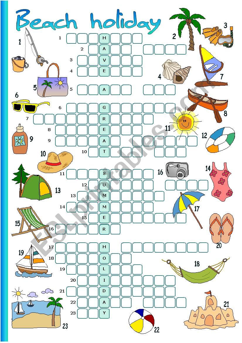 Beach holiday worksheet