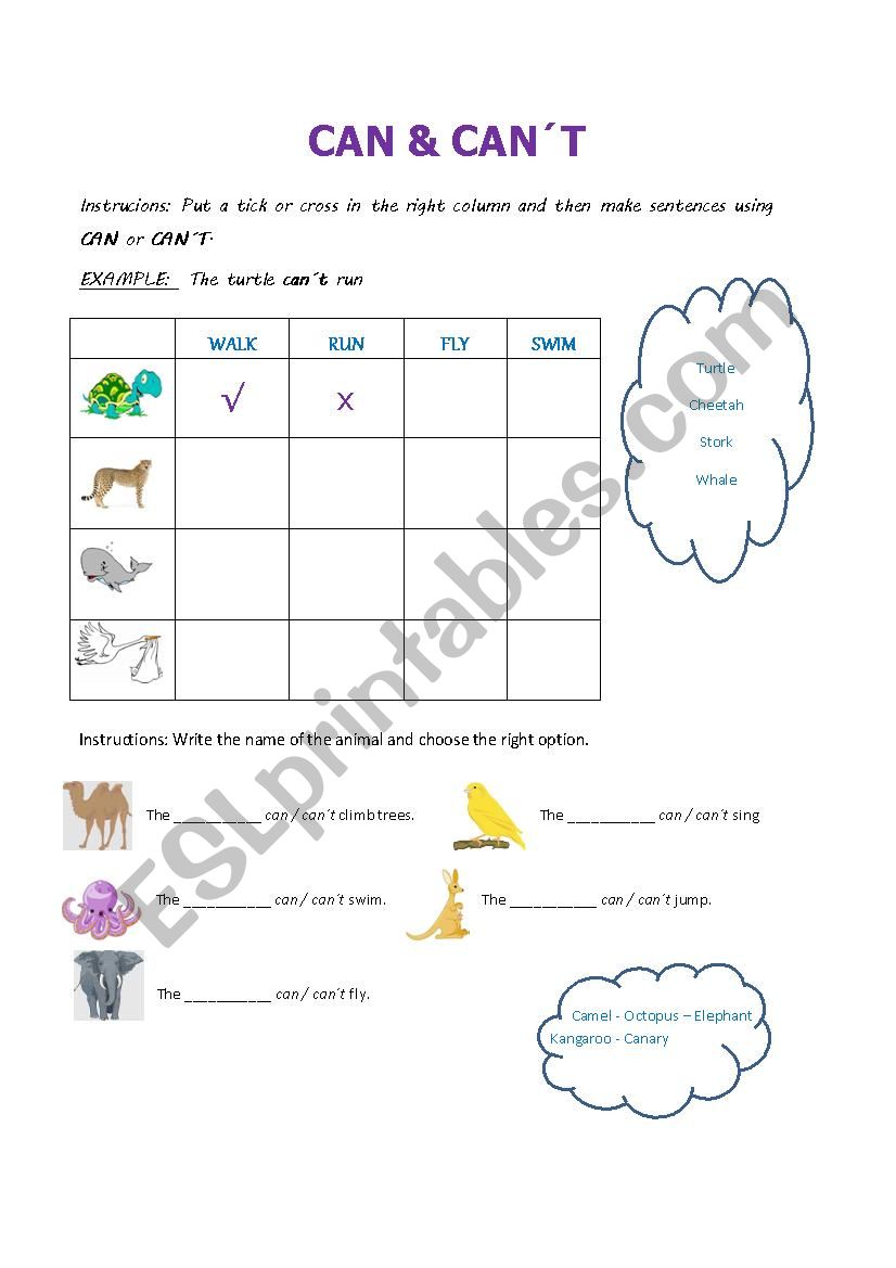 CAN & CANT  worksheet