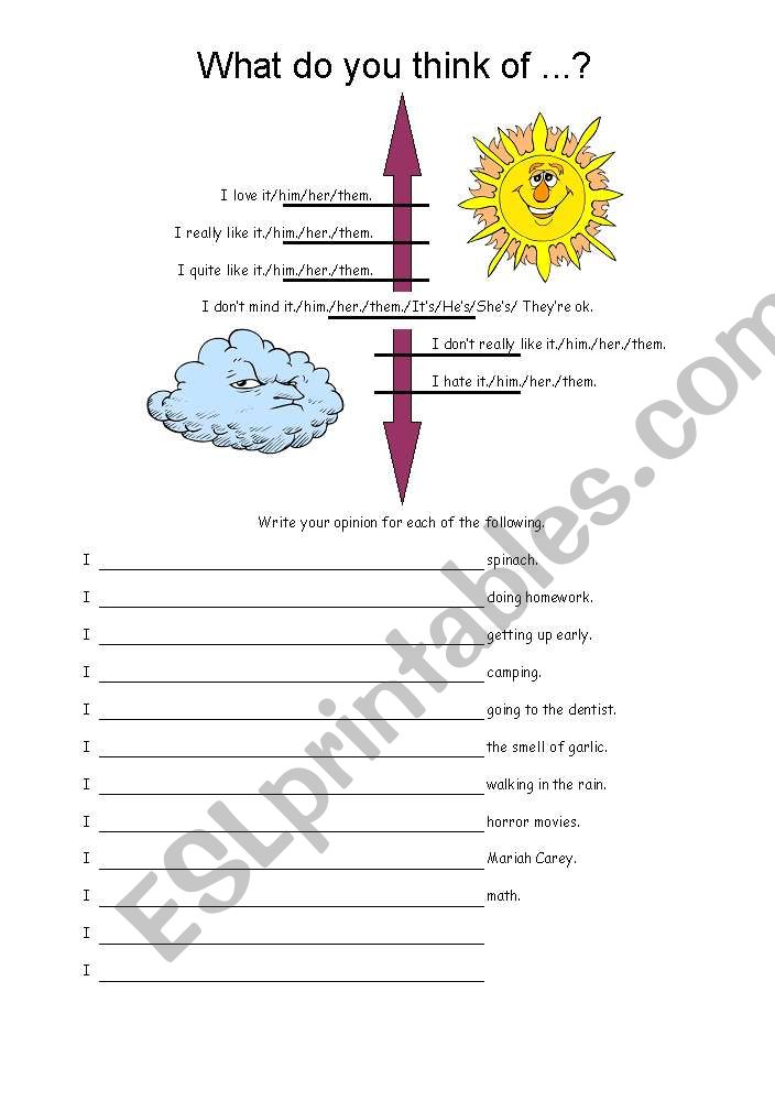 Expression opinions worksheet