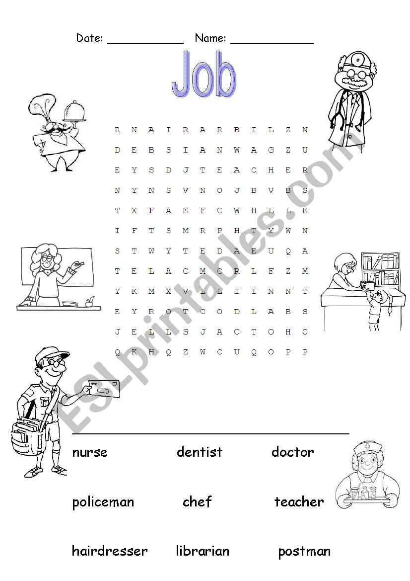 job words puzzle searching worksheet