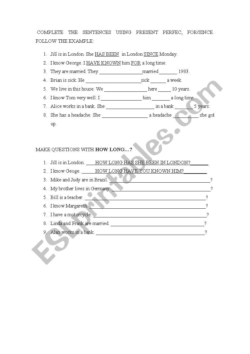 How long...? worksheet