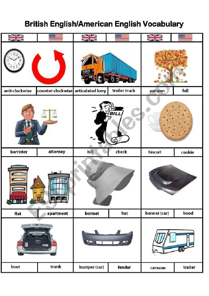 British English/American English Vocabulary