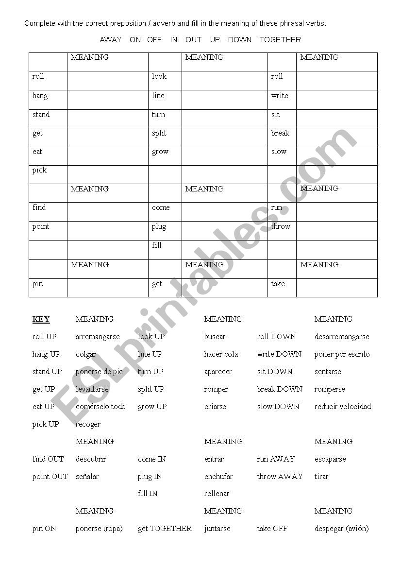 Some phrasal verbs worksheet