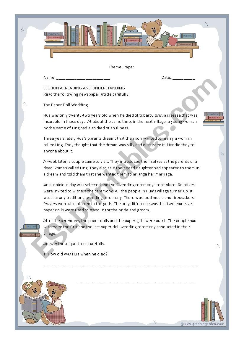 The Paper Doll Wedding worksheet