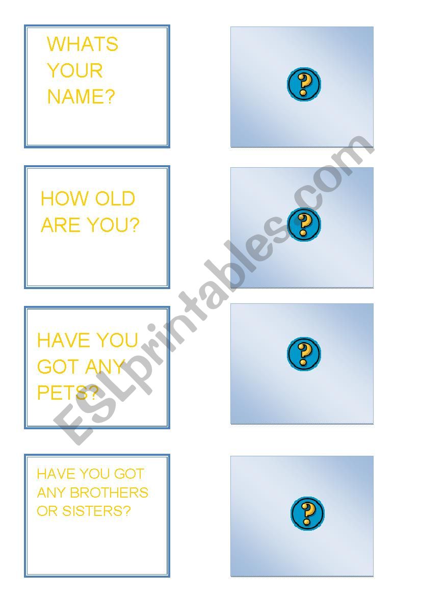 FLASCARDS WITH PERSONAL INFORMATION QUESTIONS