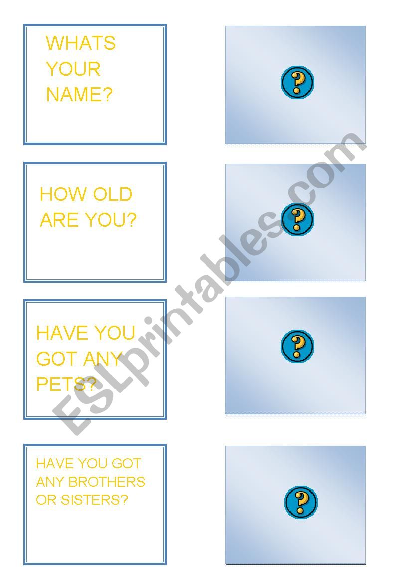 FLASCARDS WITH PERSONAL INFORMATION QUESTIONS