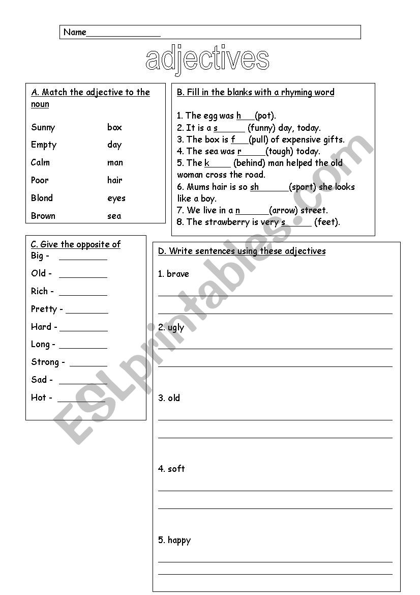 Adjectives worksheet