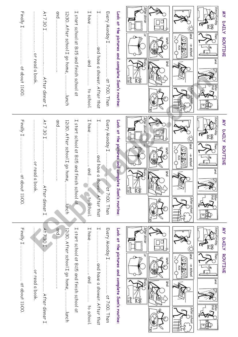 SamÂ´s daily routine worksheet