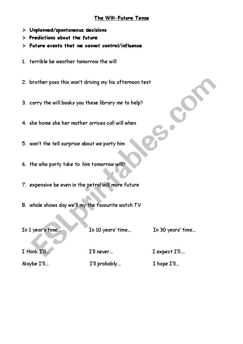 the will-future worksheet