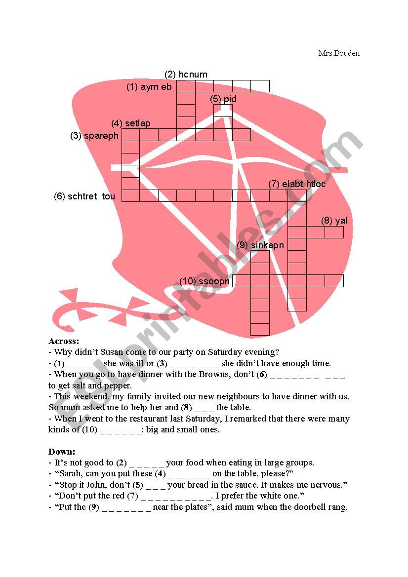 Having dinner worksheet