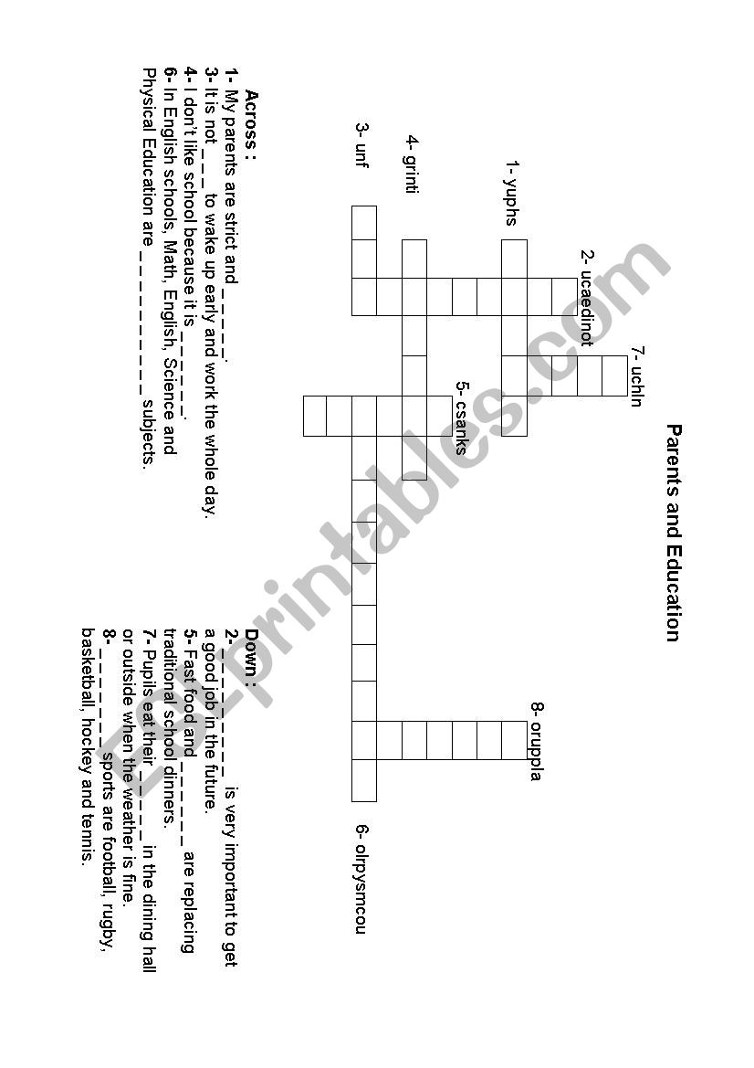 Parents and Education worksheet