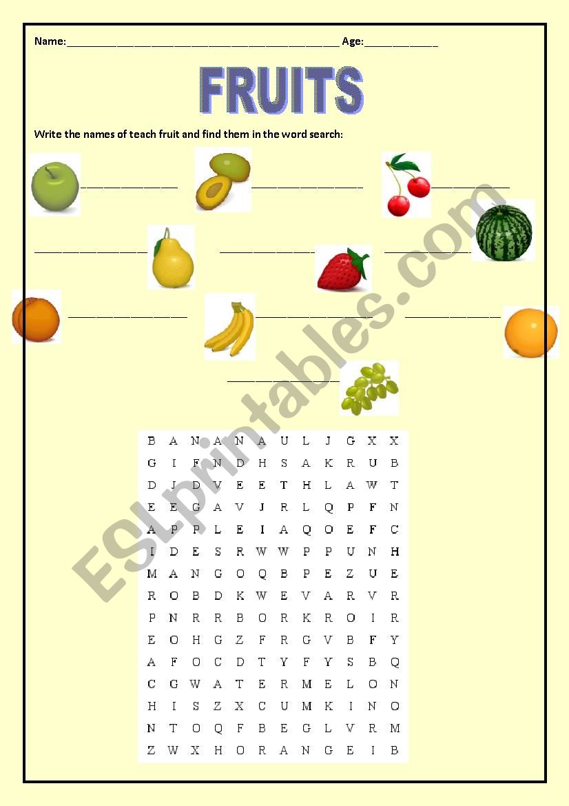 Fruits worksheet