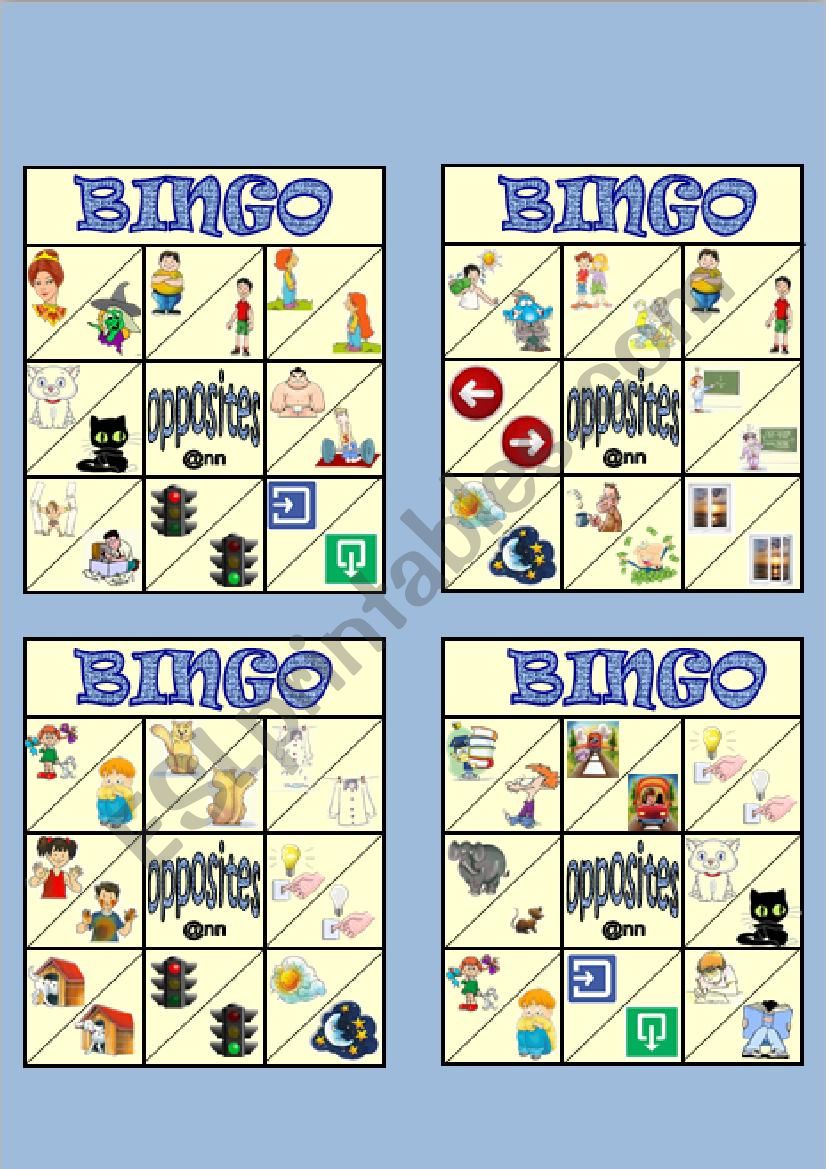 BINGO OPPOSITES 1   2/2 worksheet