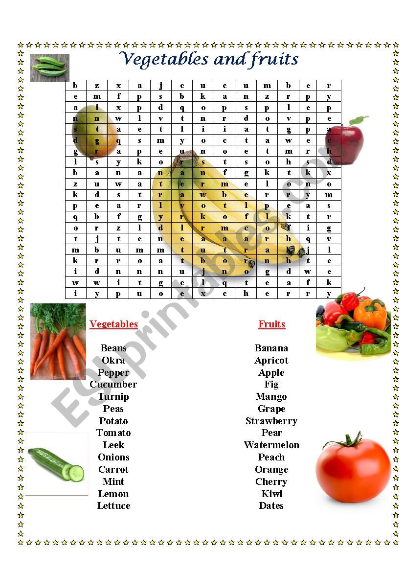 vegetables and fruits worksheet