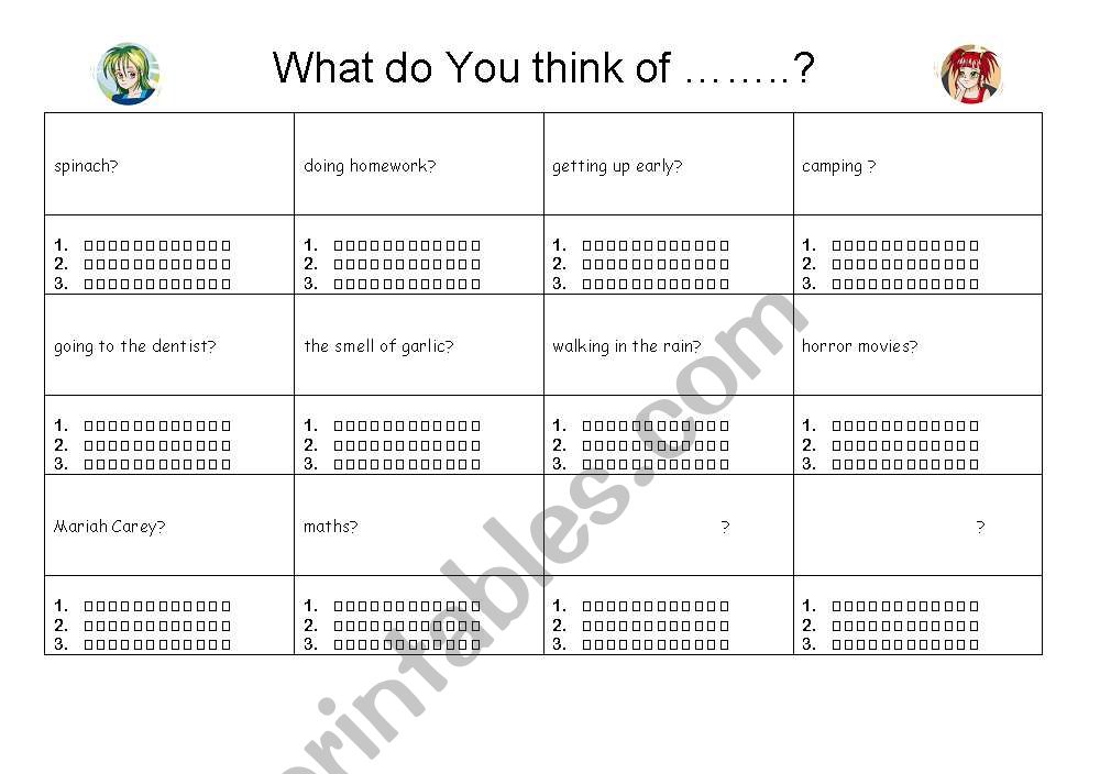 Opinions survey worksheet