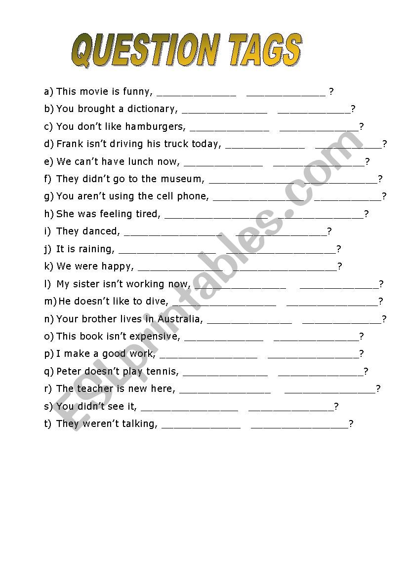 Question tags worksheet