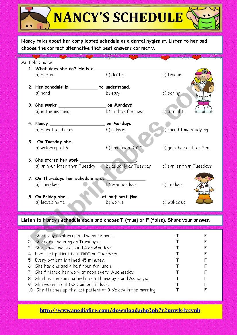 Listening Nancys Schedule (Simple Present Tense) Script Included