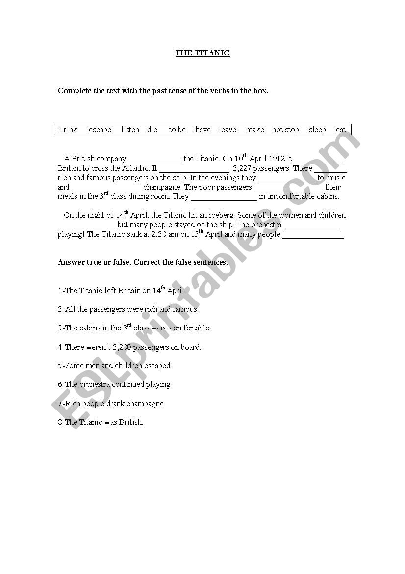 The Titanic- Simple Past worksheet