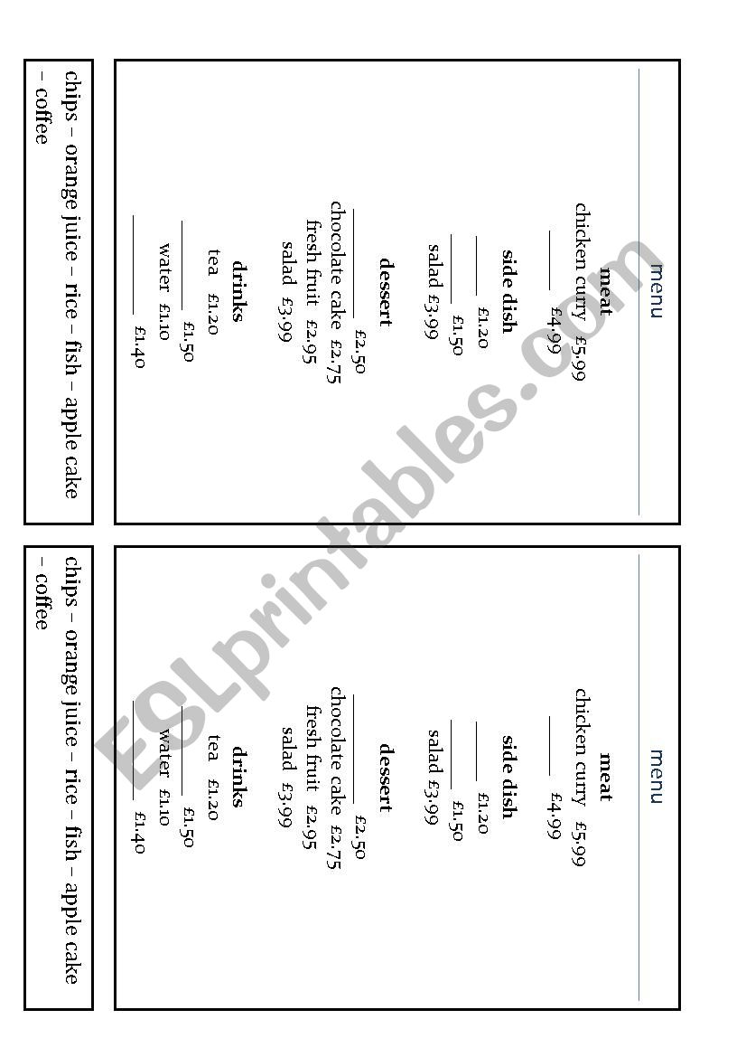 play a scene in a restaurant worksheet