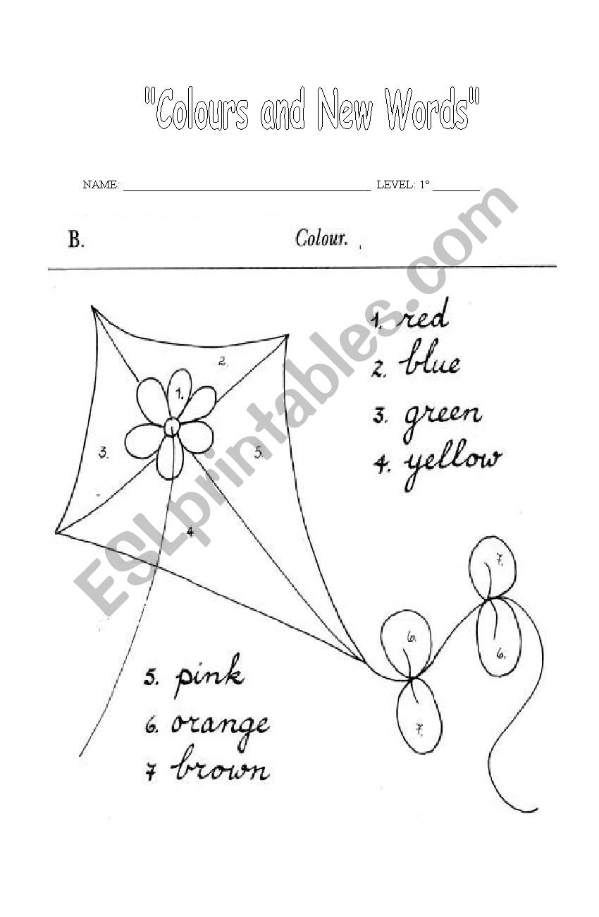 Colours and new words worksheet