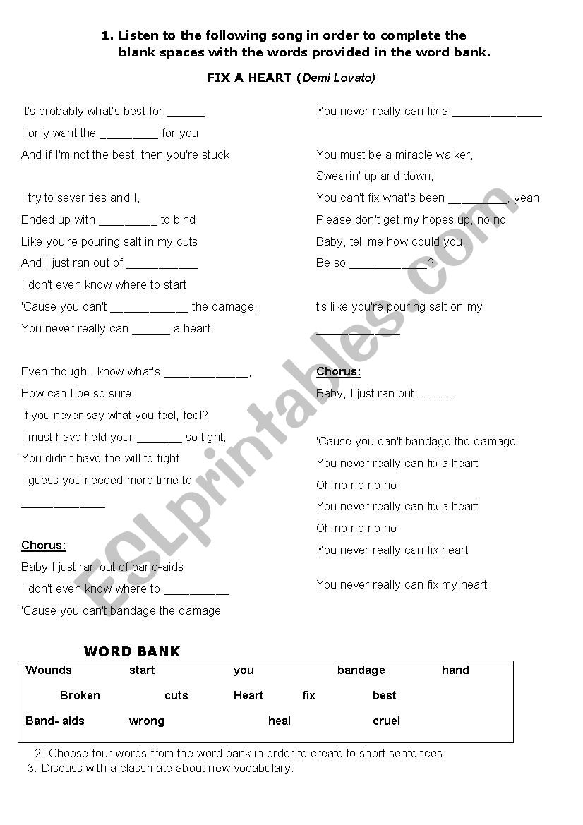 health and emergencies worksheet