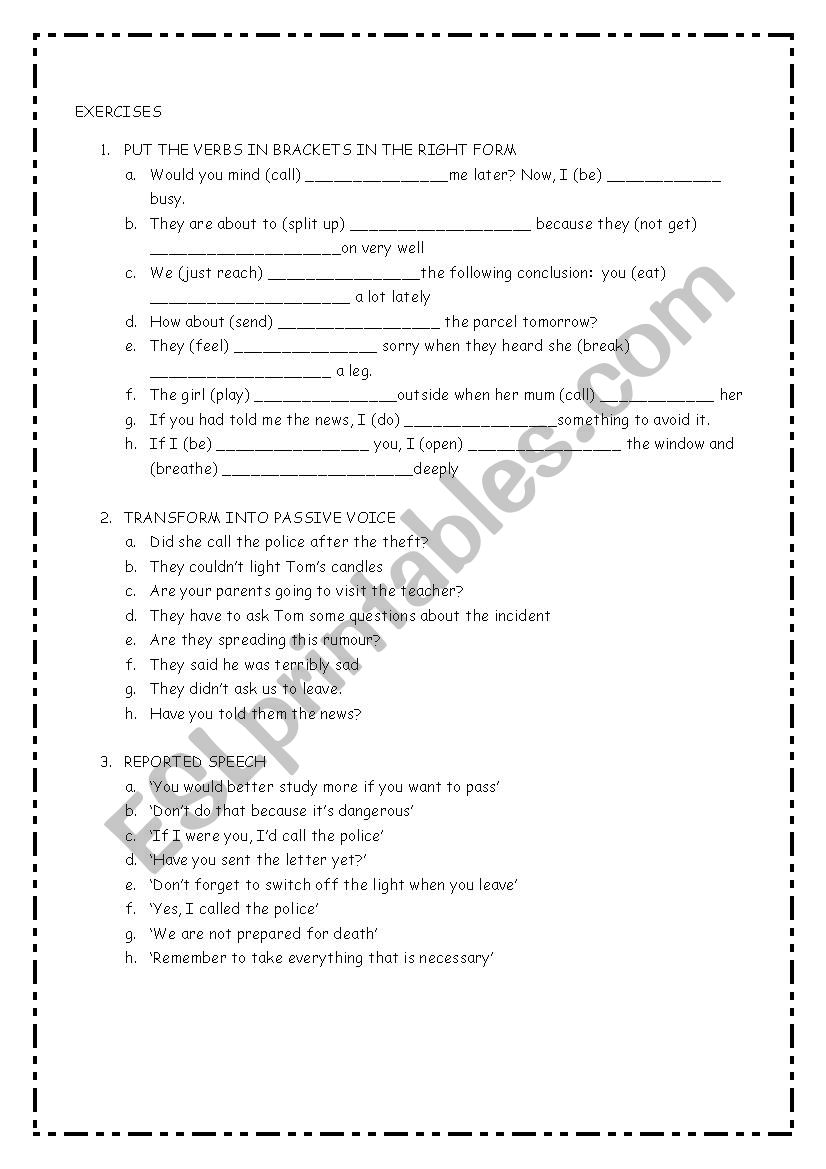 exercises of passive reported speech and tenses