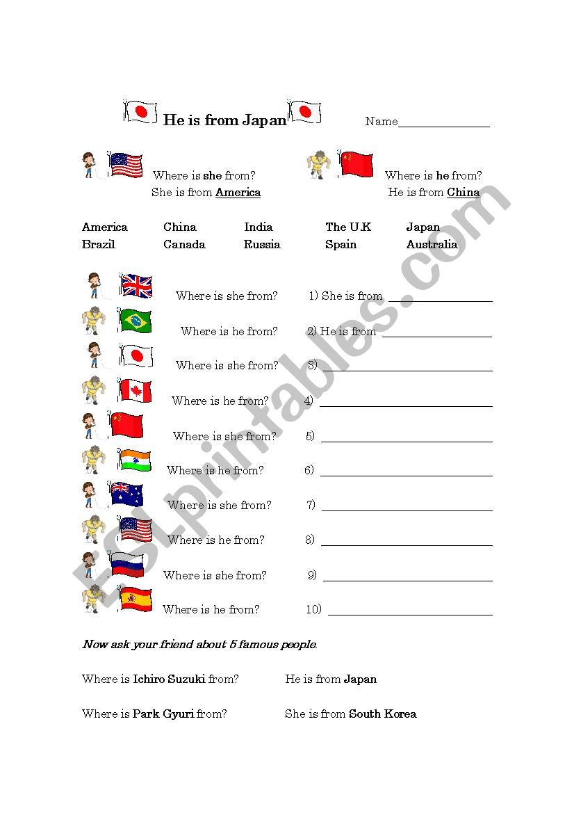 Where is he from? worksheet