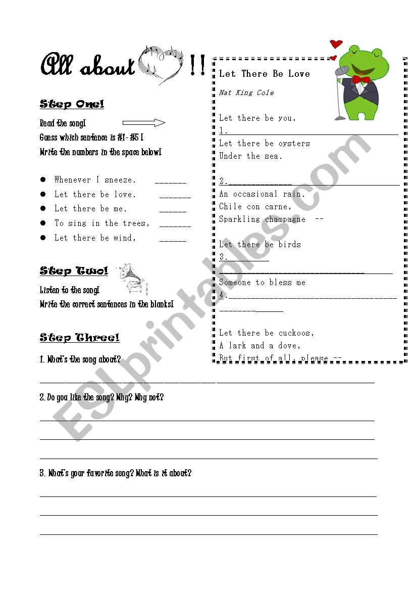 All About Love worksheet