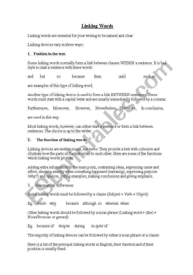 Linking Words  worksheet