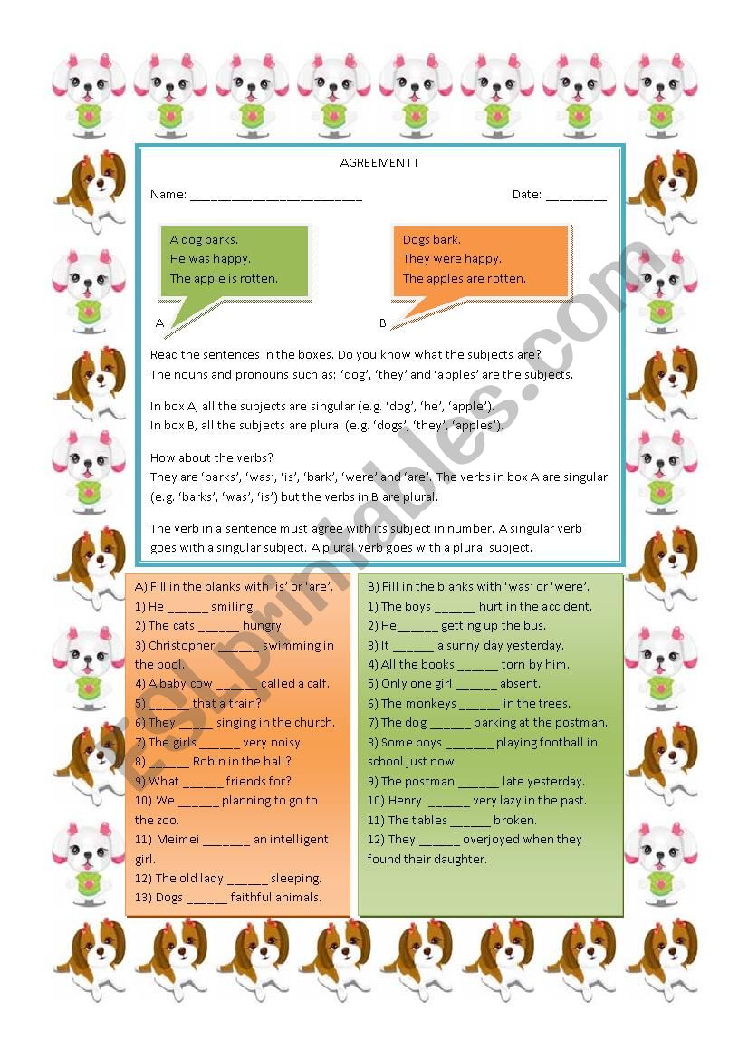 Agreement I worksheet