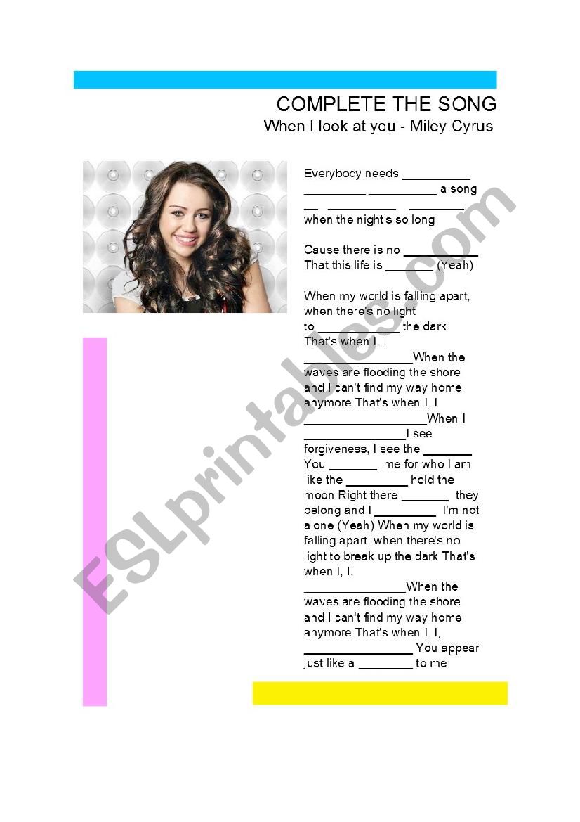 Complete the song worksheet