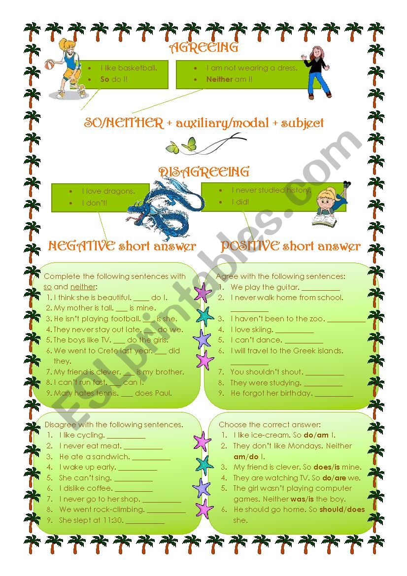 agreeing with so and neither worksheet