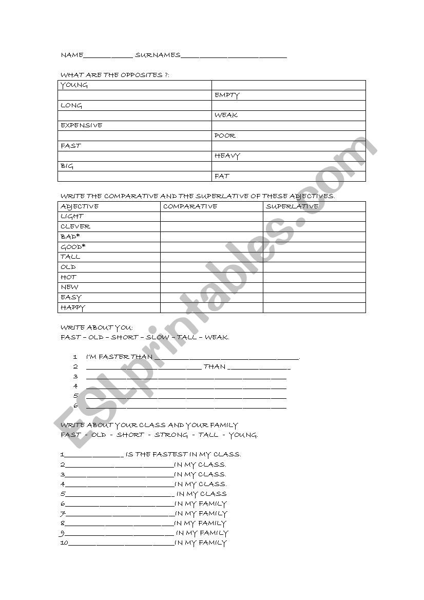 COMPARATIVE-SUPERLATIVE ADJECTIVES (PRIMARY)