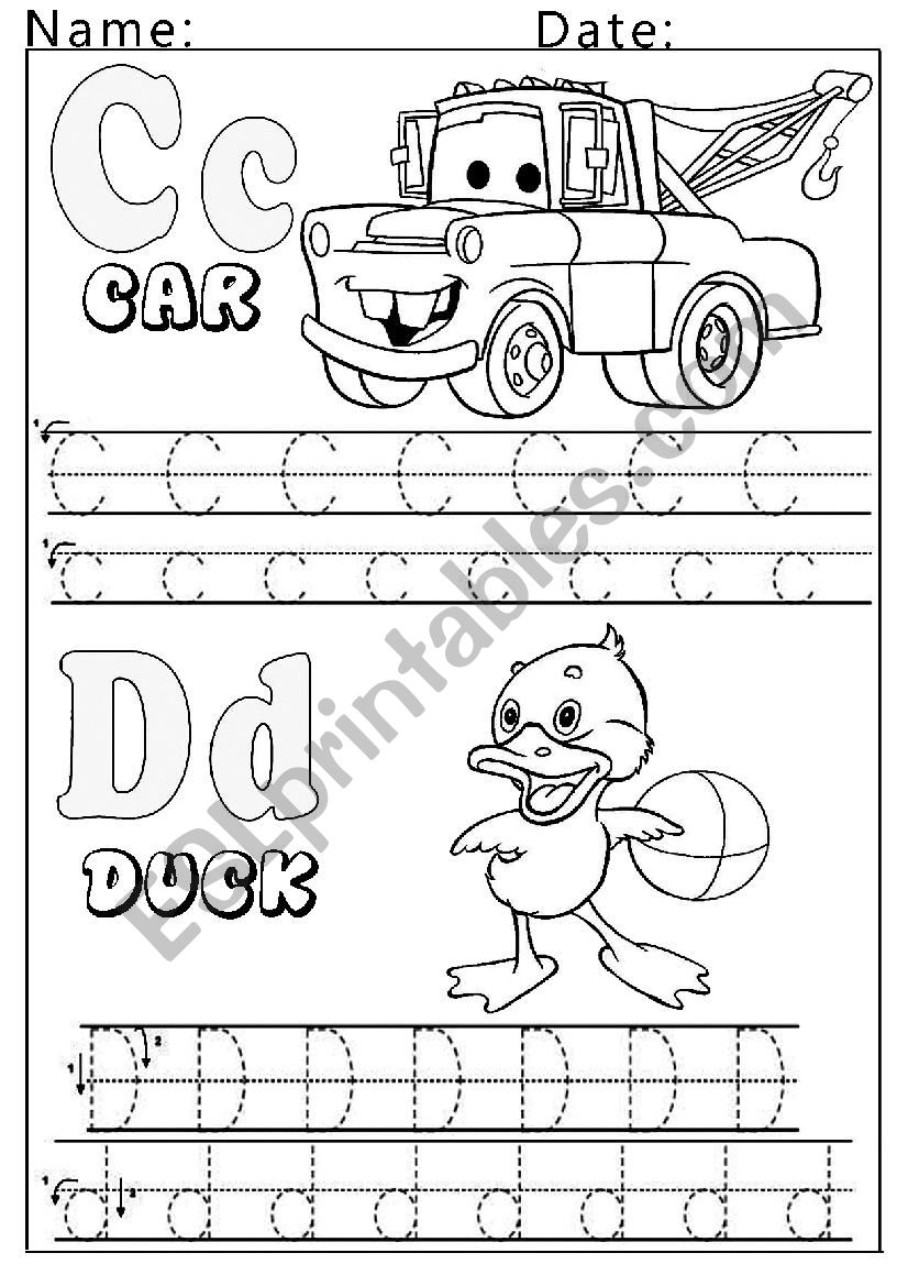 Letters C and D worksheet