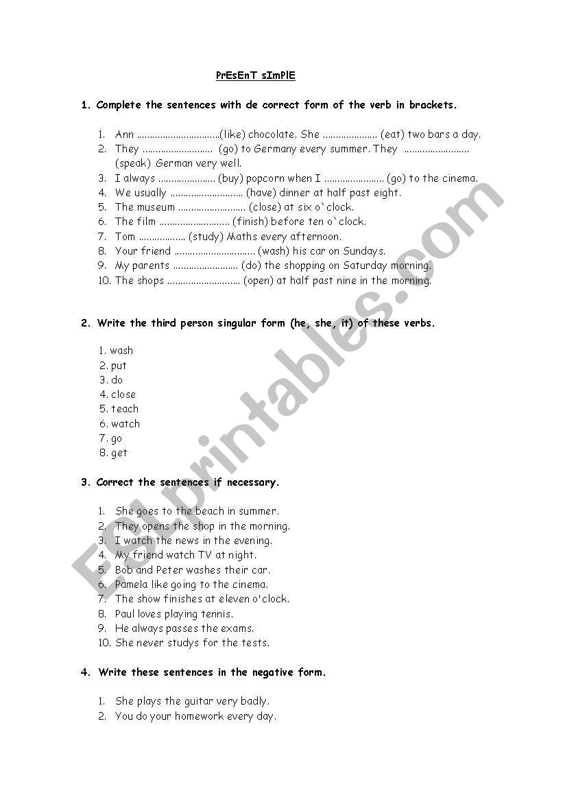 Present simple worksheet