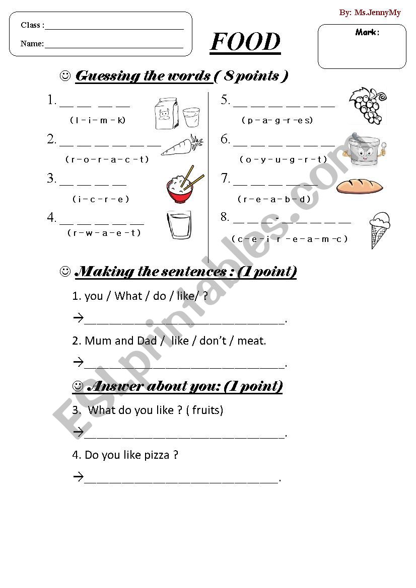 FOOD TEST  worksheet