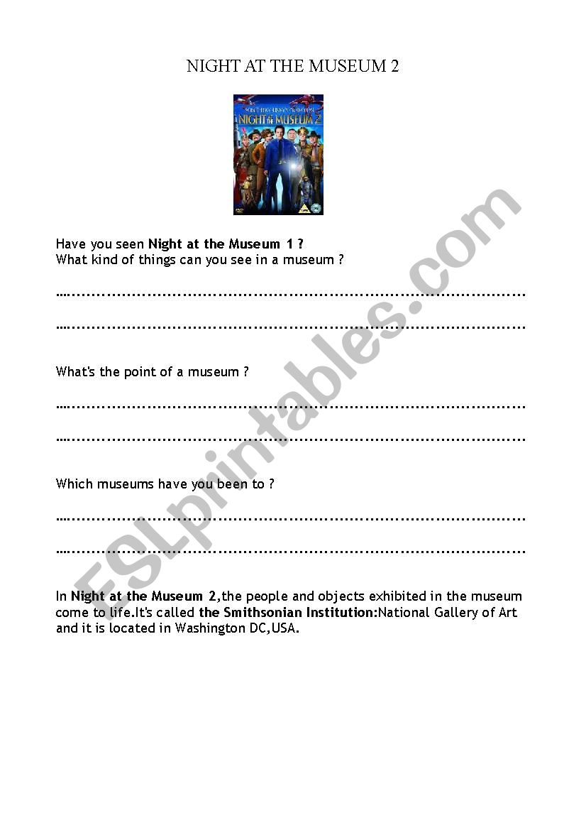NIGHT AT THE MUSEUM 2 worksheet