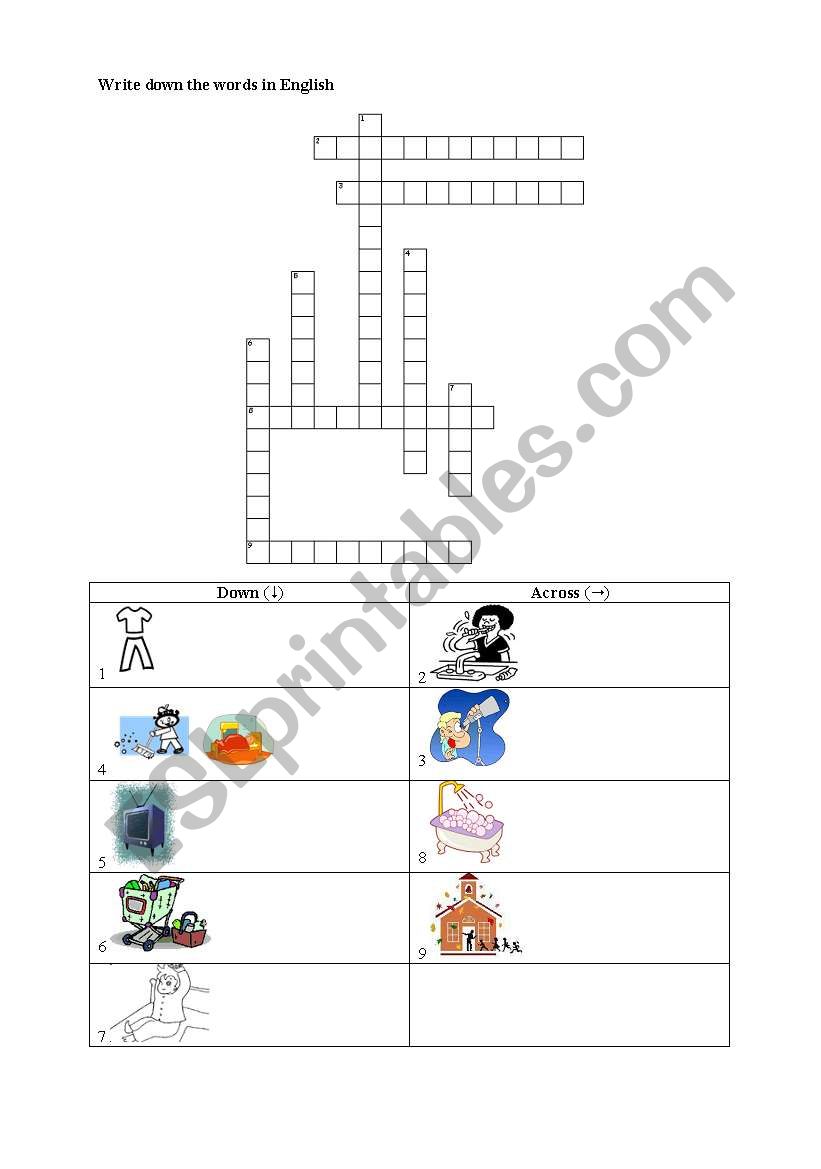 Crossword for daily routine worksheet